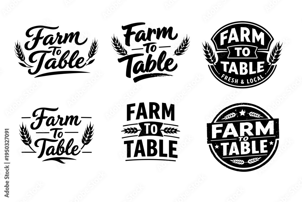 Obraz premium Farm to table logo collection with rustic wheat designs