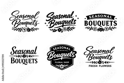 Seasonal bouquets logo collection with floral designs