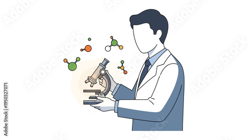 Scientist's Insight: A dedicated scientist studies with a microscope in laboratory, exploring the intricacies of molecule, symbols of scientific inquiry.