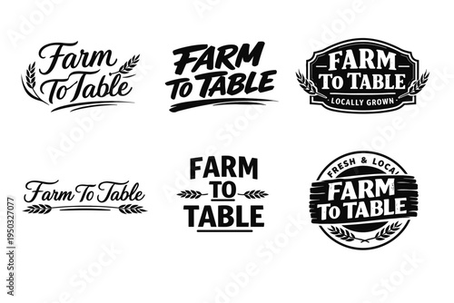 Farm to table logo designs with fresh and local text elements