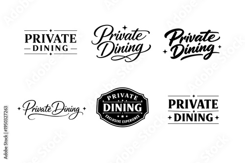 Elegant private dining logos with stylish typography and decorative stars