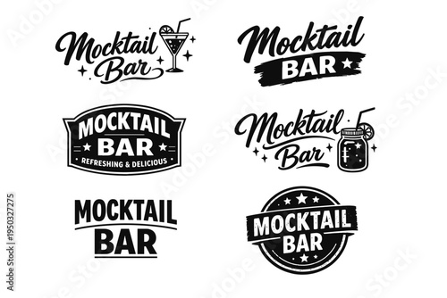 Collection of mocktail bar logos featuring various styles and designs