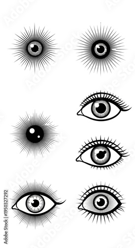 Mystical Eyes Set: All-Seeing Eye, Esoteric Symbols, Vintage Tattoo Style