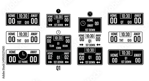 Sports Scoreboard Graphics Set: Score, Time, Quarter, Down, Possession