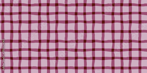 Seamless hand drawn plaid pattern with organic geometric lines in purple and pink shades. Plaid background. Modern banner