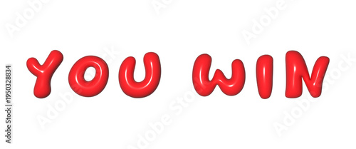 You win text. 3D red sign. 3D illustration. PNG with transparent background.	