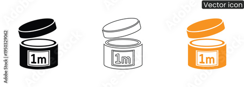 PAO label vector iconThree open tin cans with 1m jars label in black, blue, and orange colors.1m period after opening icon on cosmetic label showing product's safe usage time after unsealing