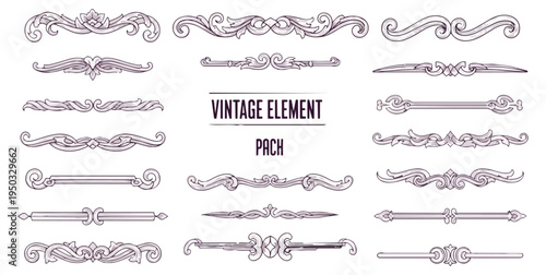 Decorative ornamental design elements collection black background