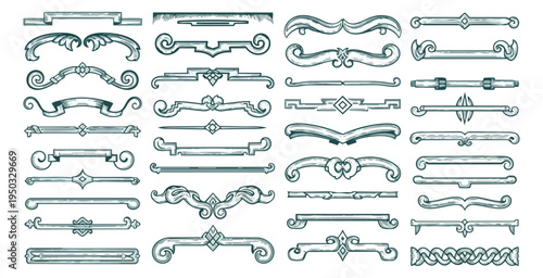 Decorative ornamental design elements collection on black background