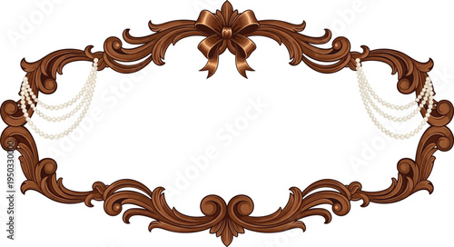 A beautifully designed brown ornate frame with pearls on a white background