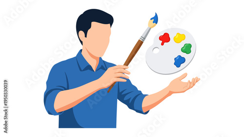 Artistic Creation: A skilled artist, brush in hand, poised to apply vibrant colors onto the canvas of creativity, palette bearing a spectrum of hues, ready to bring imagination to life.