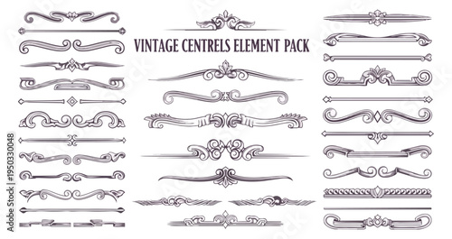 Vintage ornamental dividers and design elements collection on black background