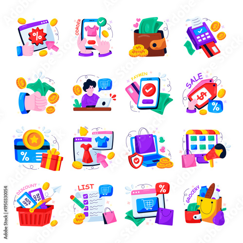 Set of Shopping Flat Illustrations 