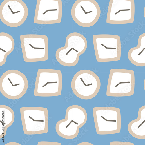 seamless minimal wall clock, Pastel Nursery repeat pattern background, flat vector illustration graphic design