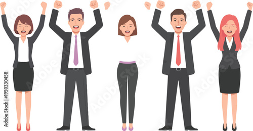 Group of happy business people celebrating success and achievements, teamwork, and corporate milestones in colorful vector illustration
