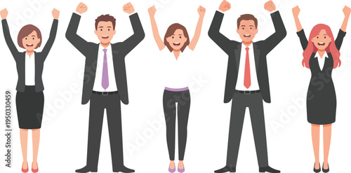Group of happy business people celebrating success and achievements, teamwork, and corporate milestones in colorful vector illustration