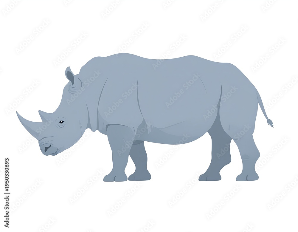 Fototapeta premium Illustration of a grey rhinoceros standing facing left, on a white background