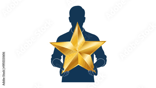Symbol of Excellence: A silhouette person, holding a bright, gold star, signifying achievement and recognition. The image inspires dreams of greatness and dedication. 