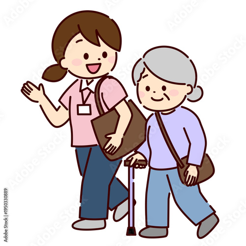 シニア女性に同行する女性