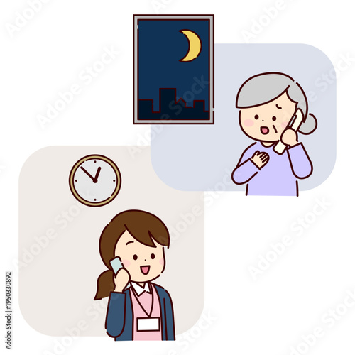 深夜に訪問看護ステーションへ電話する高齢者