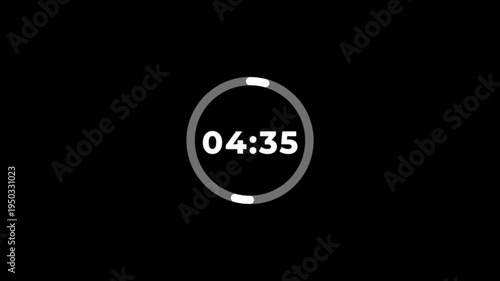 Five minute countdown animation on a transparent background, 5 minute countdown timer with alpha channel, 5 minutes circle countdown video