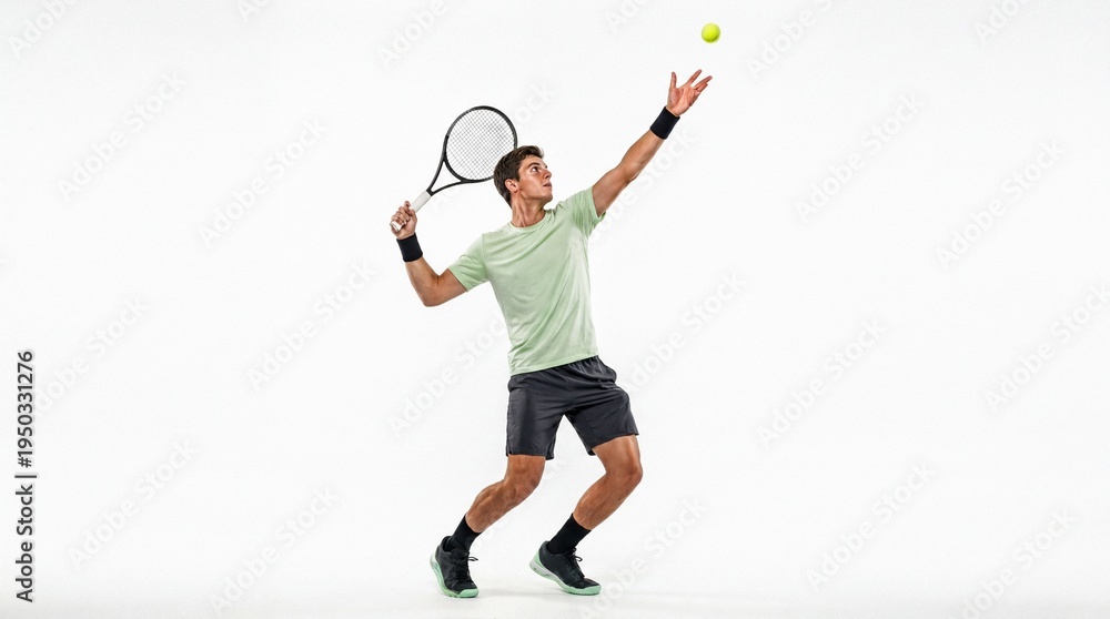 Obraz premium Young Male Tennis Player Serving on White Background