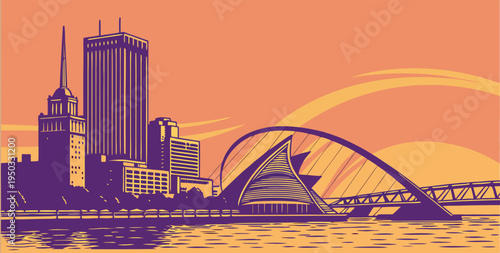 Milwaukee Wisconsin Sunset Cityscape with Skyline Silhouette