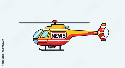 News Helicopter Flying, Aerial Reporting, Media Coverage, Broadcast Vehicle
