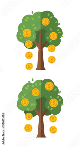 Money Tree Growth: Coins Falling from Branches, Symbolizing Investment and Financial Success