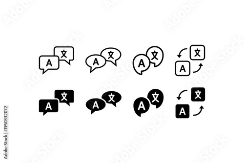 AI Language Translation Chat Bubble Icons Set