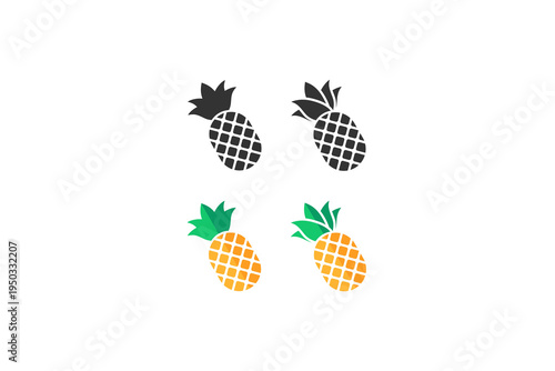 Pineapple Fruit Icons Set Tropical Ananas Symbols