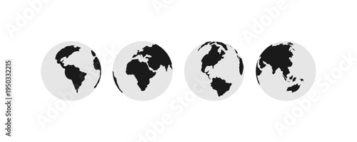 Global World Map Globe Icons Set Earth Continents Symbols
