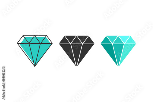 Diamond Gemstone Crystal Icons Set Minimal Luxury Symbols