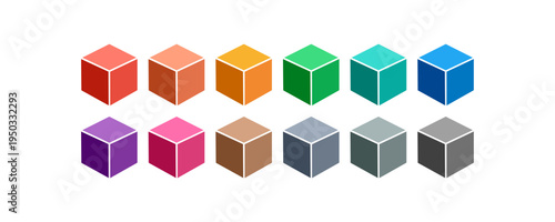 Colorful Isometric Cube Blocks Icons Set 3D Geometry Collection