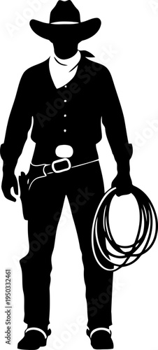 Classic Cowboy Silhouette Standing with Lasso.