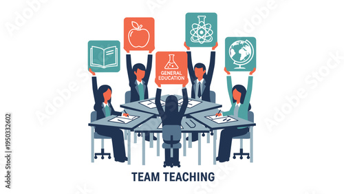 Team teaching in Education: A collaborative group of educators unite at the table, symbolizing the essence of shared expertise and common aspiration for teaching