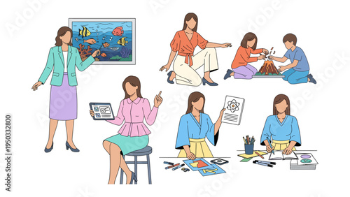 Artistic Classroom Activities: A dedicated teacher guides students through a series of creative projects, showcasing the joys of learning and artistic expression.