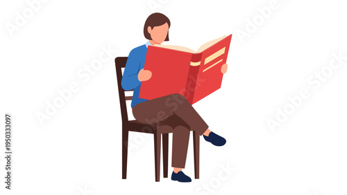 The Solitary Reader: A person sits engrossed in the pages of a large red book, lost in thought and immersed in the world of words.