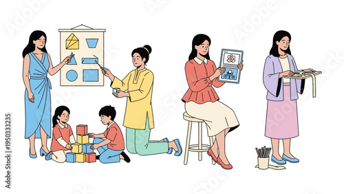 Teaching Moments: A collage of educators engaging young learners in different learning scenarios.