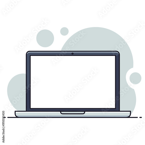 Laptop with blank screen on minimal desktop background. non editable strokes