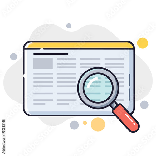 Magnifying glass inspecting document on digital browser interface. non editable strokes
