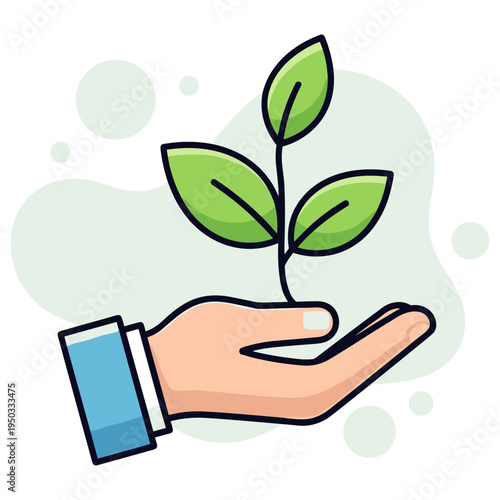 Hand holding plant seedling representing growth and care. non editable strokes