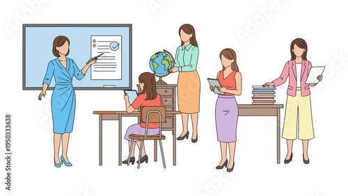 Education Inspiration: A group of educators in a classroom, sharing knowledge, and demonstrating the spirit of learning and discovery.