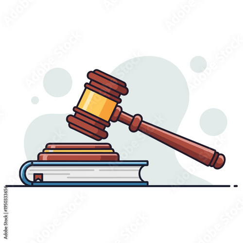 Judge gavel resting on law book on white background. non editable strokes