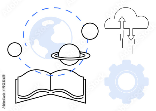 Education concept. Education interconnected with science, knowledge sharing, and innovation. Education bridging learning, cloud technology, and advancements. For e-learning, research STEM fields