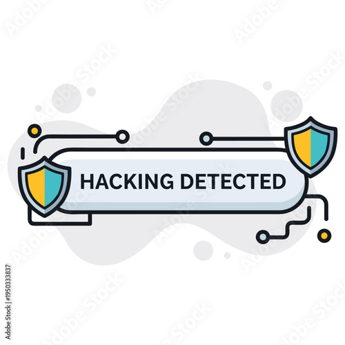 Security alert banner indicating hacking detected in digital interface. non editable strokes