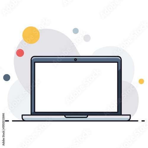 Laptop with blank screen on minimal abstract background. non editable strokes