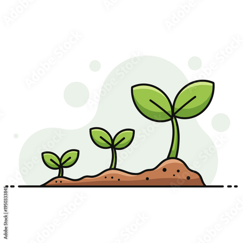 Seedlings growing in soil showing gradual plant growth stages. non editable strokes