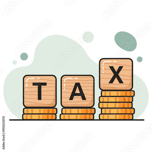 Stacked coin columns with tax blocks representing finance topic. non editable strokes