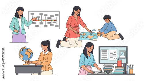 Learning Journey: A compilation of educational scenes, capturing moments of teaching and learning across diverse subjects and methods.